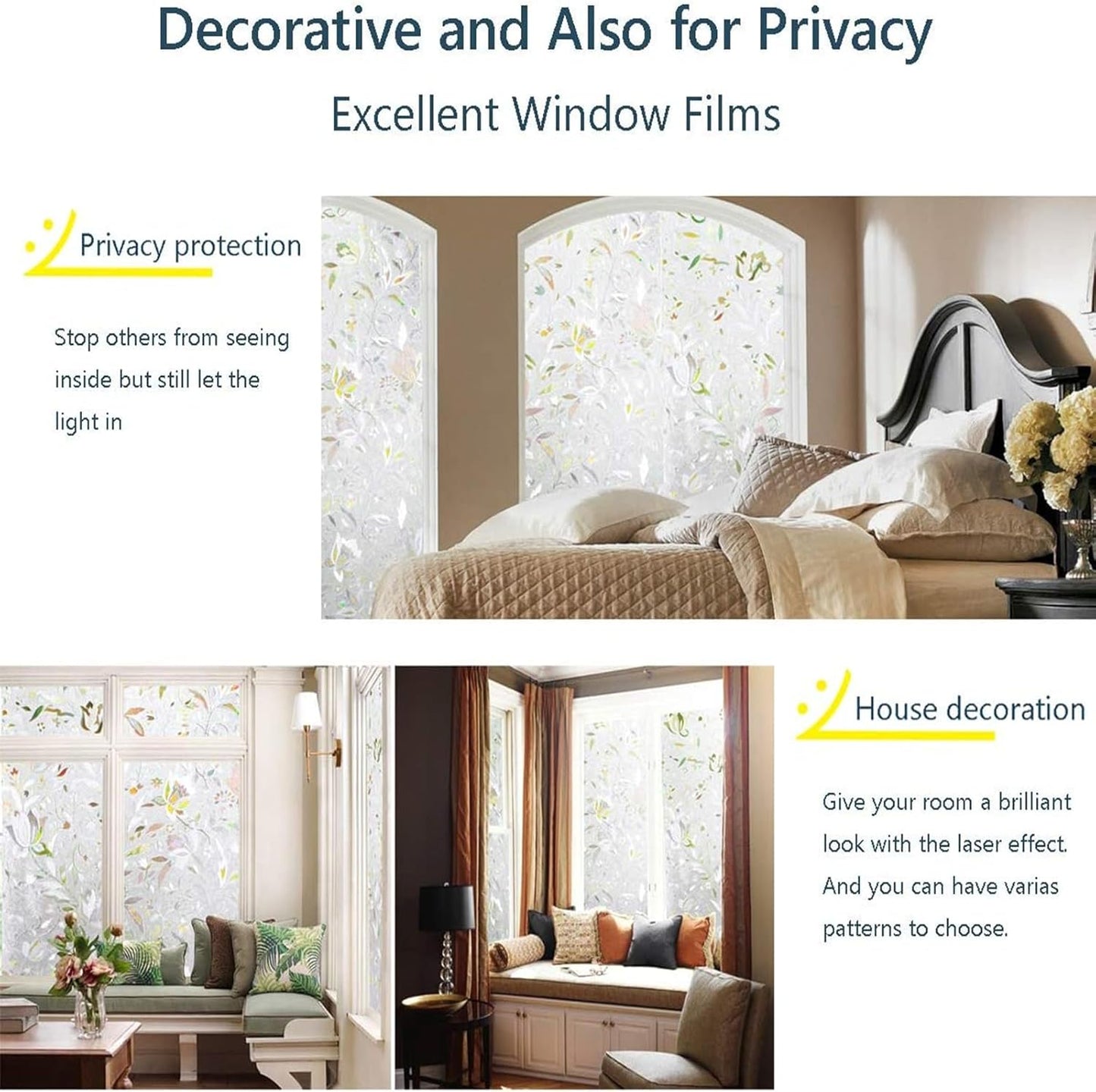 Window Film, Decorative Window Privacy Film, 3D Stained Glass Window Sticker, UV Protection Sunshade Insulation for Home (Rainbow Tulip Design, 17.5 x 78.7 Inch)