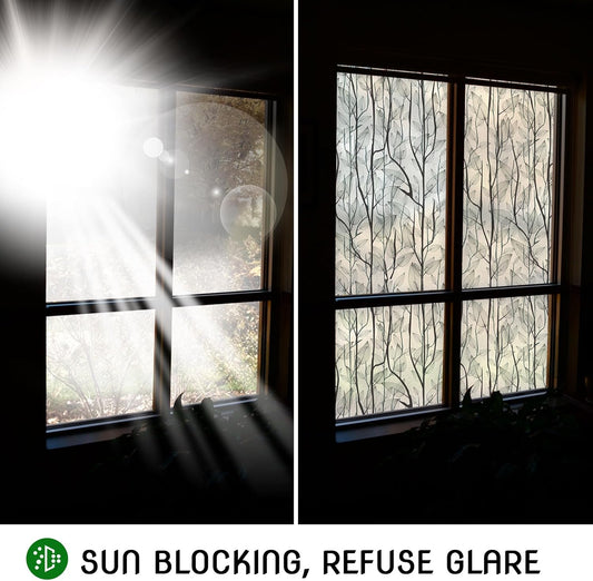 Window Film Privacy Protection (Installation Tools Included), Home Decorative Stained Glass Window Stickers, Static Cling Window Stickers (For Front Doors, Bathrooms, Glass Doors) (Dark Green, 17.7" x 78.7")