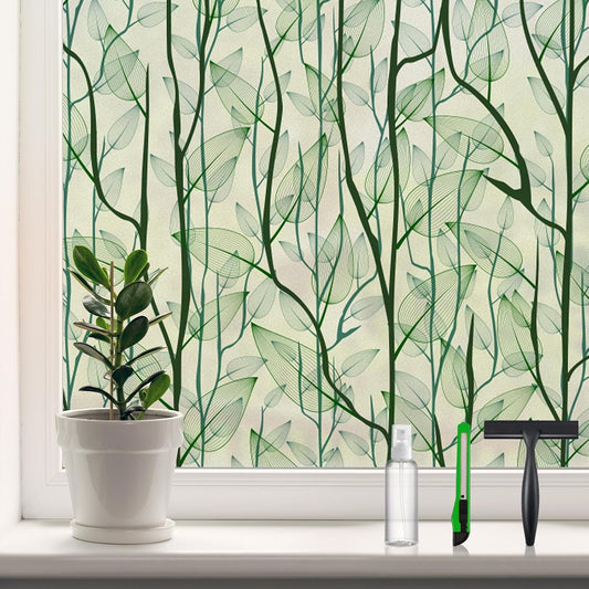Window Film Privacy Protection (Installation Tools Included), Home Decorative Stained Glass Window Stickers, Static Cling Window Stickers (For Front Doors, Bathrooms, Glass Doors) (Dark Green, 17.7" x 78.7")