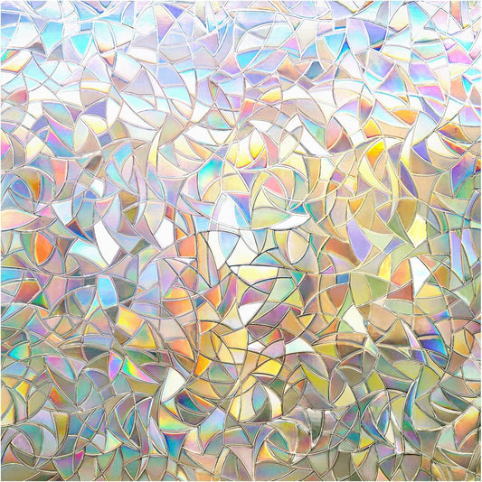 Window Privacy Film Rainbow Film Decorative Window Sticker, 3D Electrostatic Colored Glass Film for Home Thermal Control, Non-Adhesive, 17.5 x 78.7 Inch
